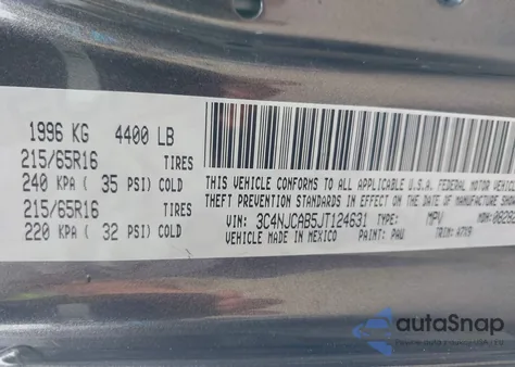 2018 Jeep Compass Sport Fwd из США, поврежденный, VIN 3C4NJCAB5JT124631